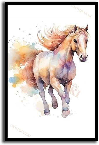 YOTQUULKI Póster impreso en lienzo con impresión de acuarela de caballo, póster de acuarela de caballo, lienzo impreso, póster, decoración de pared,