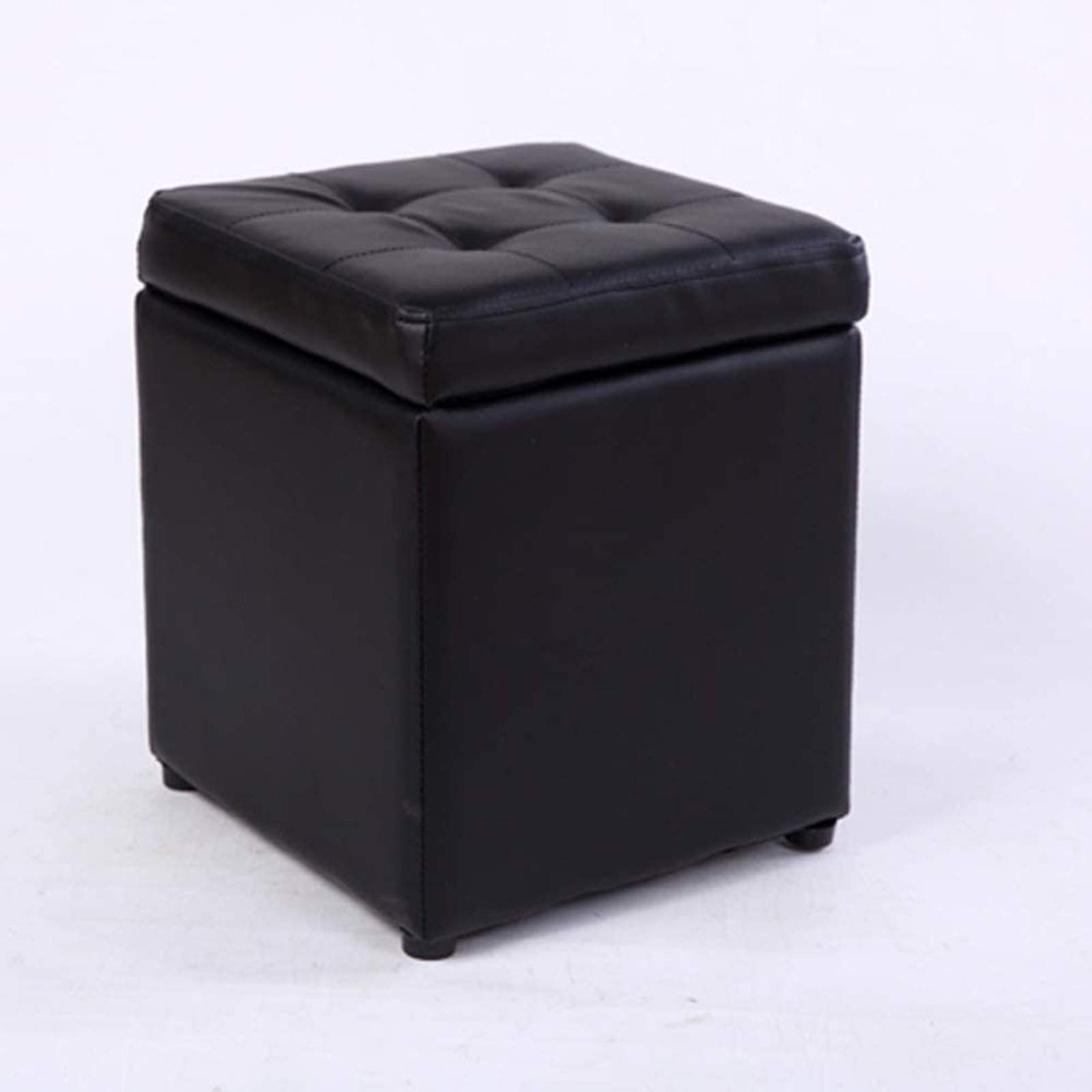 LMMIAOZ Portable Ottoman Footrest with Storage, Square Pouf Stool for Living Room & Bedroom, Compact Footrest for Small Spaces - Black Color