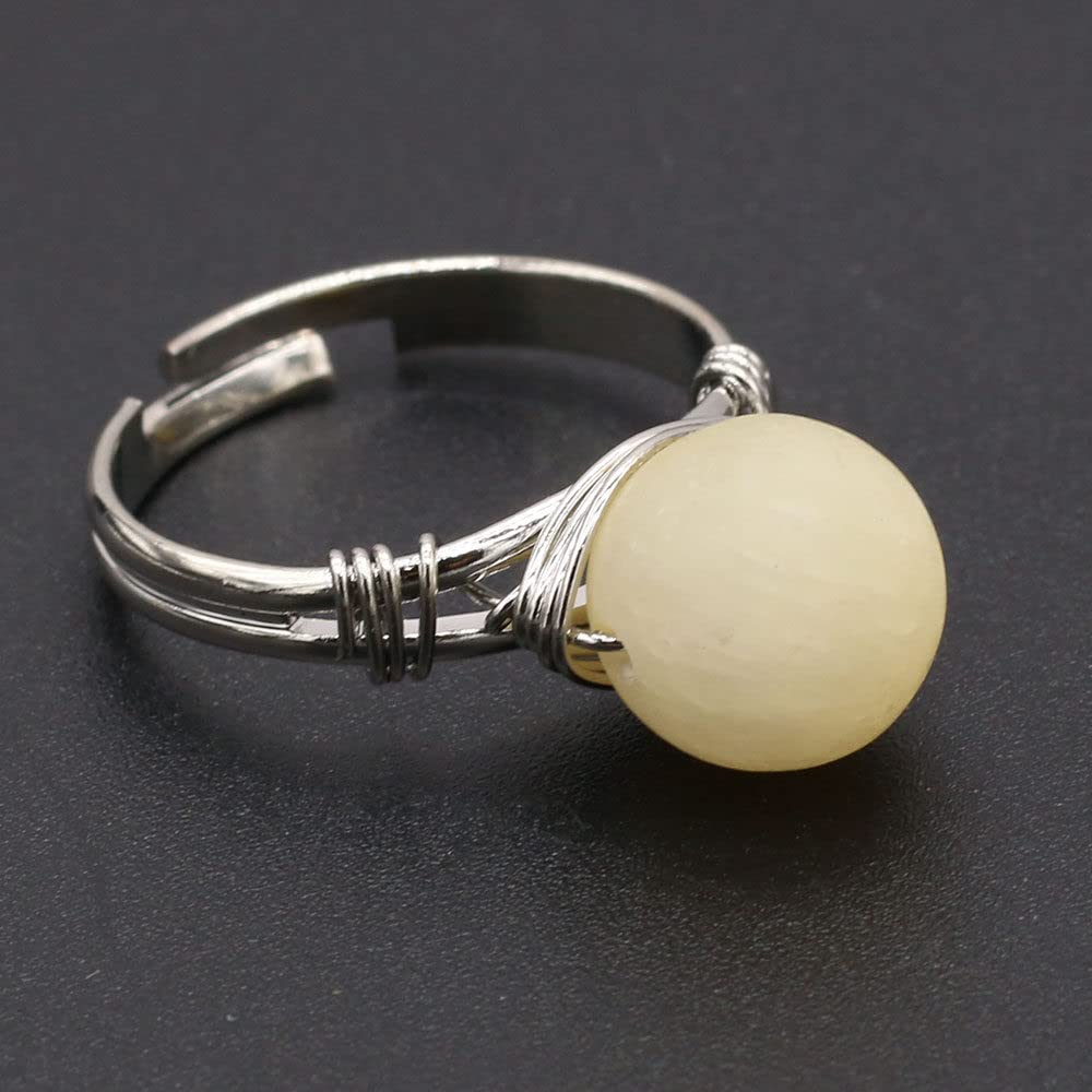 HGJH Anelli Regolabili per Donna, Pietra Naturale Colore Pietra Bianca Anello in Lega di Zinco Giallo Misura Regolabile Multicolor Anelli squisiti Gioielli Regalo partywedding