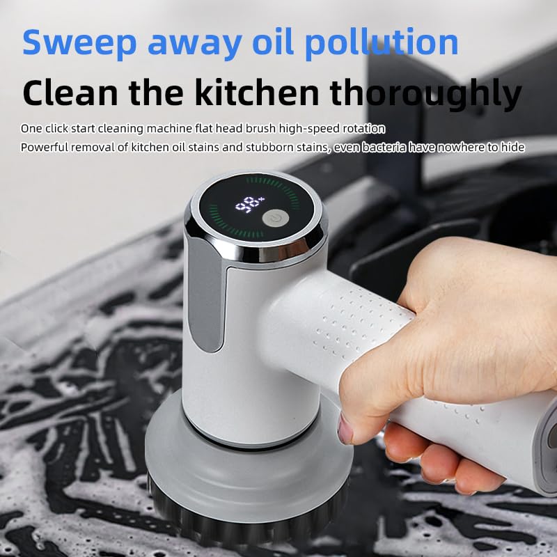 Image of Electric Spin Scrubber, 2 Speeds Electric Scrubber for Cleaning, with 3 Replaceable Heads，Cordless Shower Scrubber with Battery Level Display, Electric Cleaning Brush for Bathroom /Sink /Window