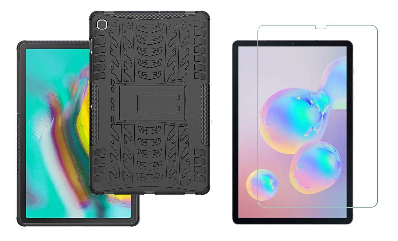 Fitsmart Combo Offer Dazzle Tyre Case Kickstand Armor Back Cover + 1 Tempered Glass for Samsung Galaxy Tab S5e (SM-T725/T720) - Black (B084FWM2M1) Amazon Price History, Amazon Price Tracker