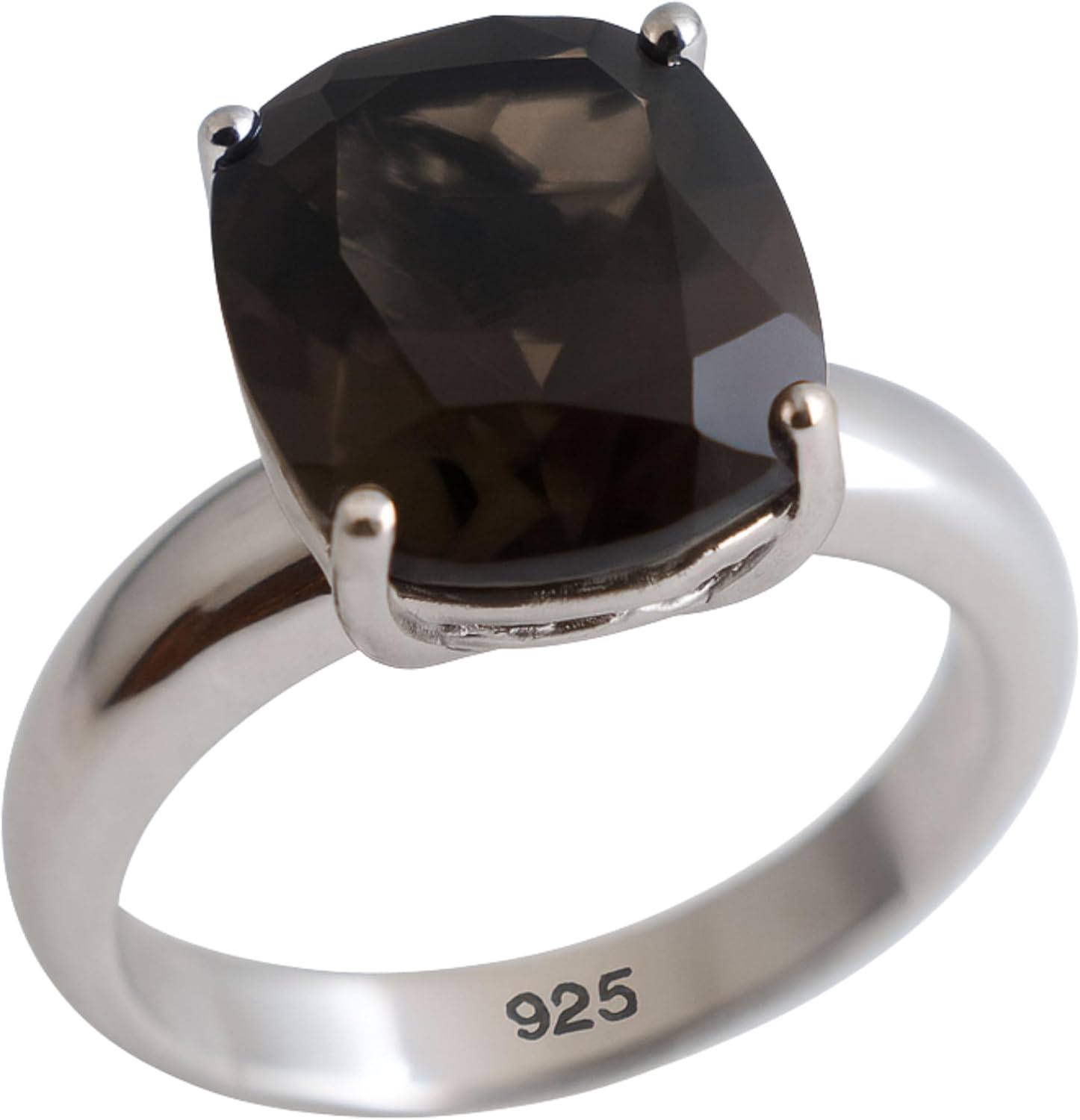 Smoky Quartz Cushion Cut Ring 10x12mm – 925 Solid Sterling Silver – Natural Gemstone, Scandinavian Handmade Fine Jewelry for Women