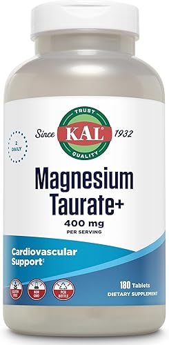 Miniatura 7 de KAL Taurato de magnesio Plus 400 mg con coenzima B6 quelado  Apoyo para la salud nerviosa muscular y cardíaca 120 unidades