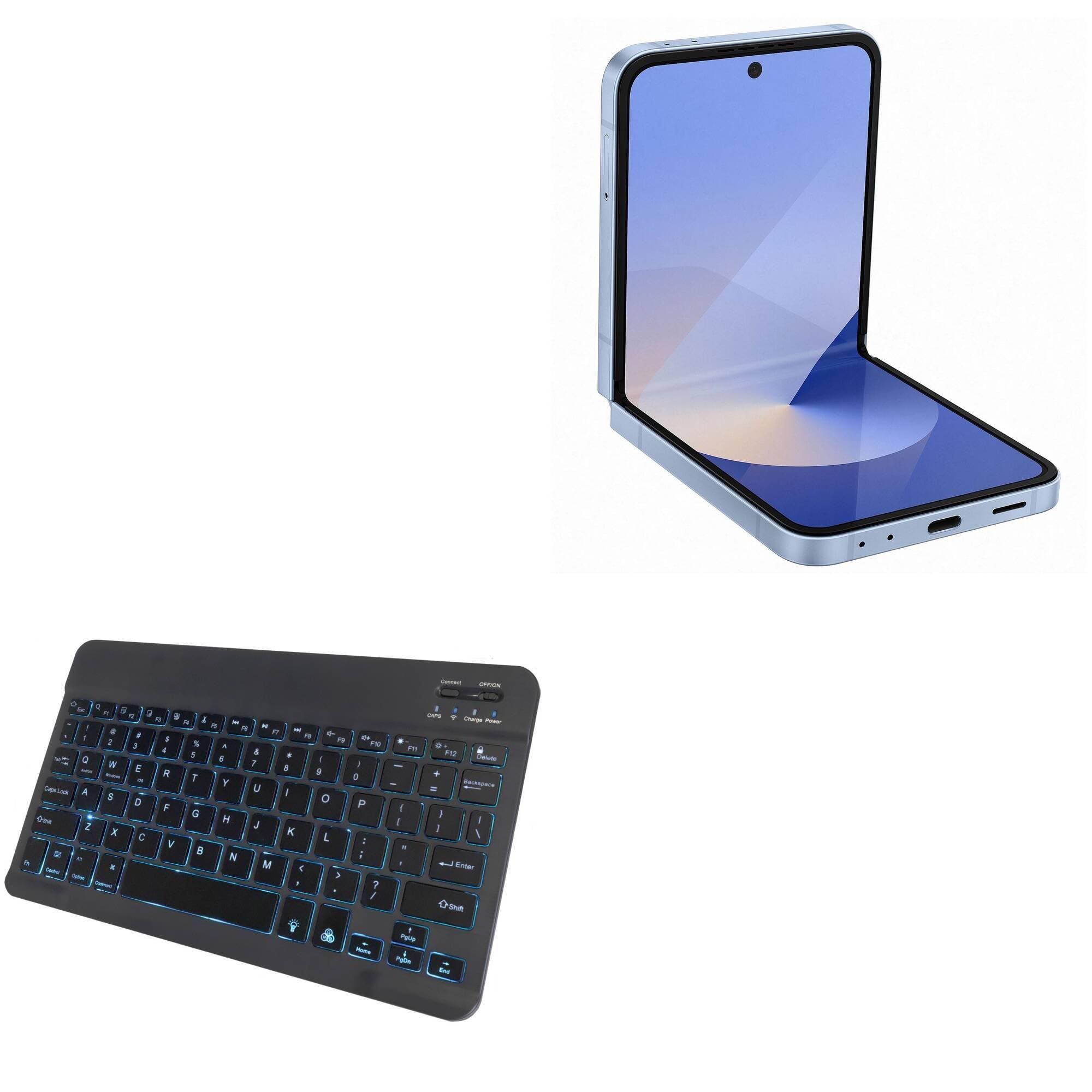 BoxWave Keyboard Compatible with Samsung Galaxy Z Flip 6 - SlimKeys Bluetooth Keyboard - with Backlight, Portable Slim LED 7 Colors - Jet Black