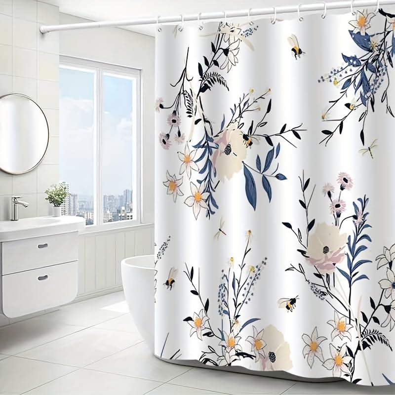 Rideau de douche fleurs et abeilles en polyester 135x190 cm - 4