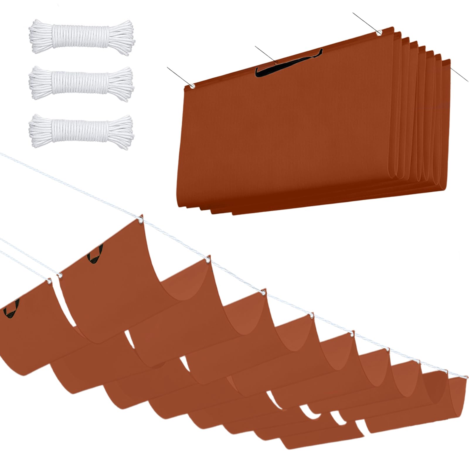 Toldo Retráctil Ondulado 2.8 x 20 m Impermeable, 98% Rayos UV Resistente Al Desgarro, Toldo de Vela Rectangular Tela, con Ojales y Cuerdas para Jardín, Pergola, Rojo óXido