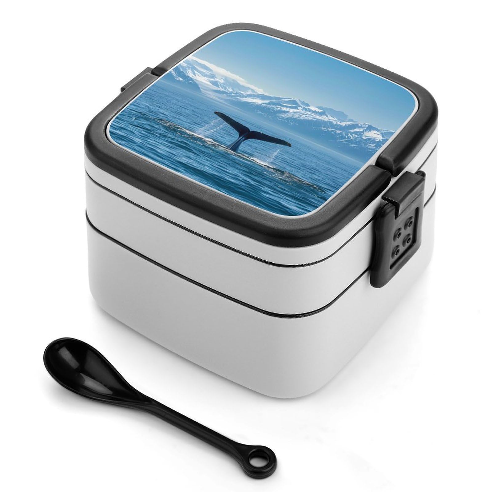 CGSBNGHA U.s.a-Alaska Whale Tail in Mountaines Bento Lunch Box 2 Layer Lunchbox Food Container for Adults Office