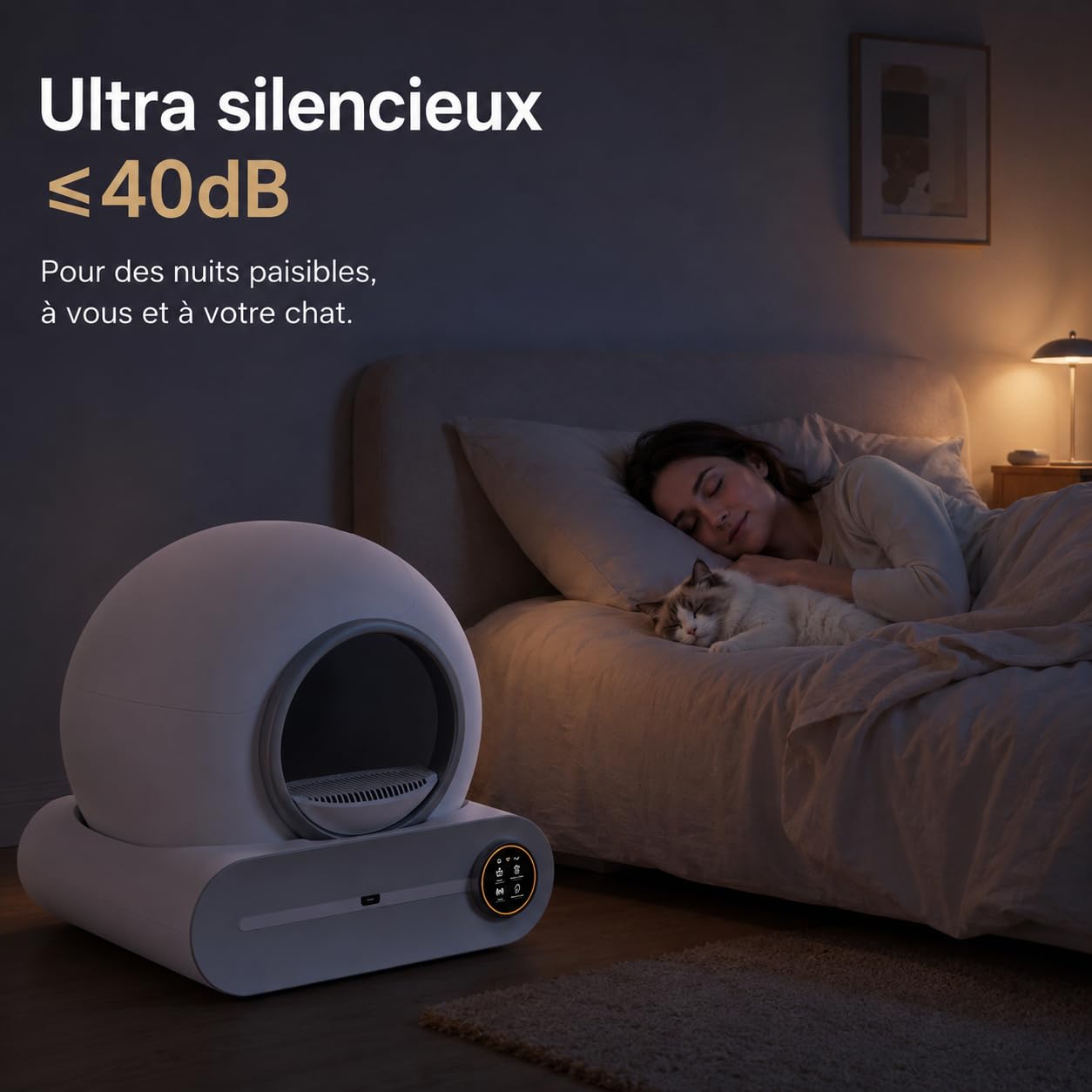 Bac à litière autonettoyant de 65 + 9 litres, avec Commande Via Application, désodorisation par ions et Suivi de la santé – 5 Sacs à litière Inclus, idéal pour Les foyers accueillant Plusieurs Chats
