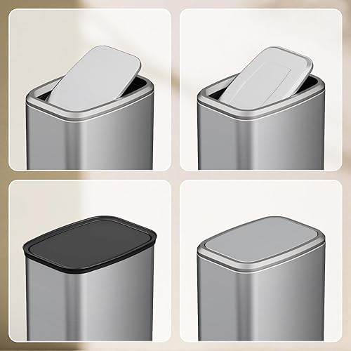 Miniatura 7 de Cubo de basura de baño pequeño de 8L2.1 galones con tapa, cubo de basura rectangular con tapa abatible, cubo de basura de acero inoxidable para el