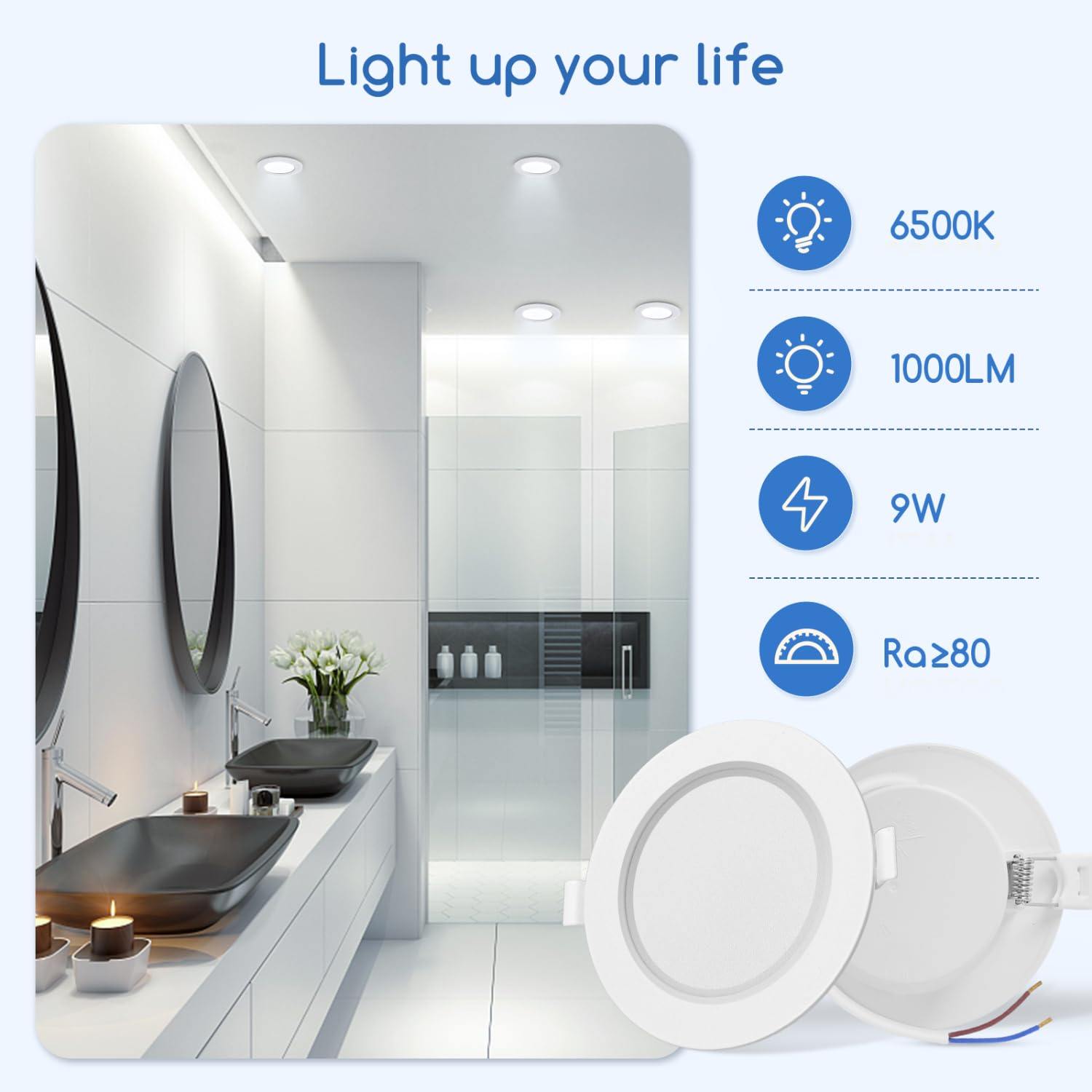 Aigostar Faretti da incasso per cartongesso, 9 W Equivalenti a 72 W, Alta luminosità, Integrati ultrasottile lampada da soffitto, Luce bianca fredda 6500K, 230V, Ф118-128mm (6 Confezione)