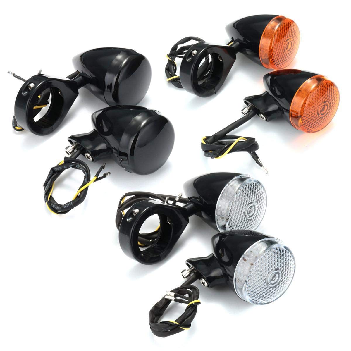 2Szt Przednia 2Sztuk Tylny Motocykl Led Kierunkowskaz 41Mm Zacisk Widelca Do Harley - Clear
