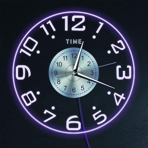 Modern 12 '' LED Lighted Wall Clock, Silent Quartz Night Light Clock with 7 Luminous Modes, Big