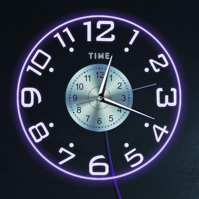 12'' LED Lighted Wall Clock with 7 Luminous Modes, Modern
