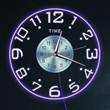 Modern 12 LED Lighted Wall Clock, Silent Quartz Night Light Clock with 7 Luminous Modes, Big Numbers Wall Decor for Living Room Bedroom, Red, Green, Blue, White, Cyan, Purple, Yellow