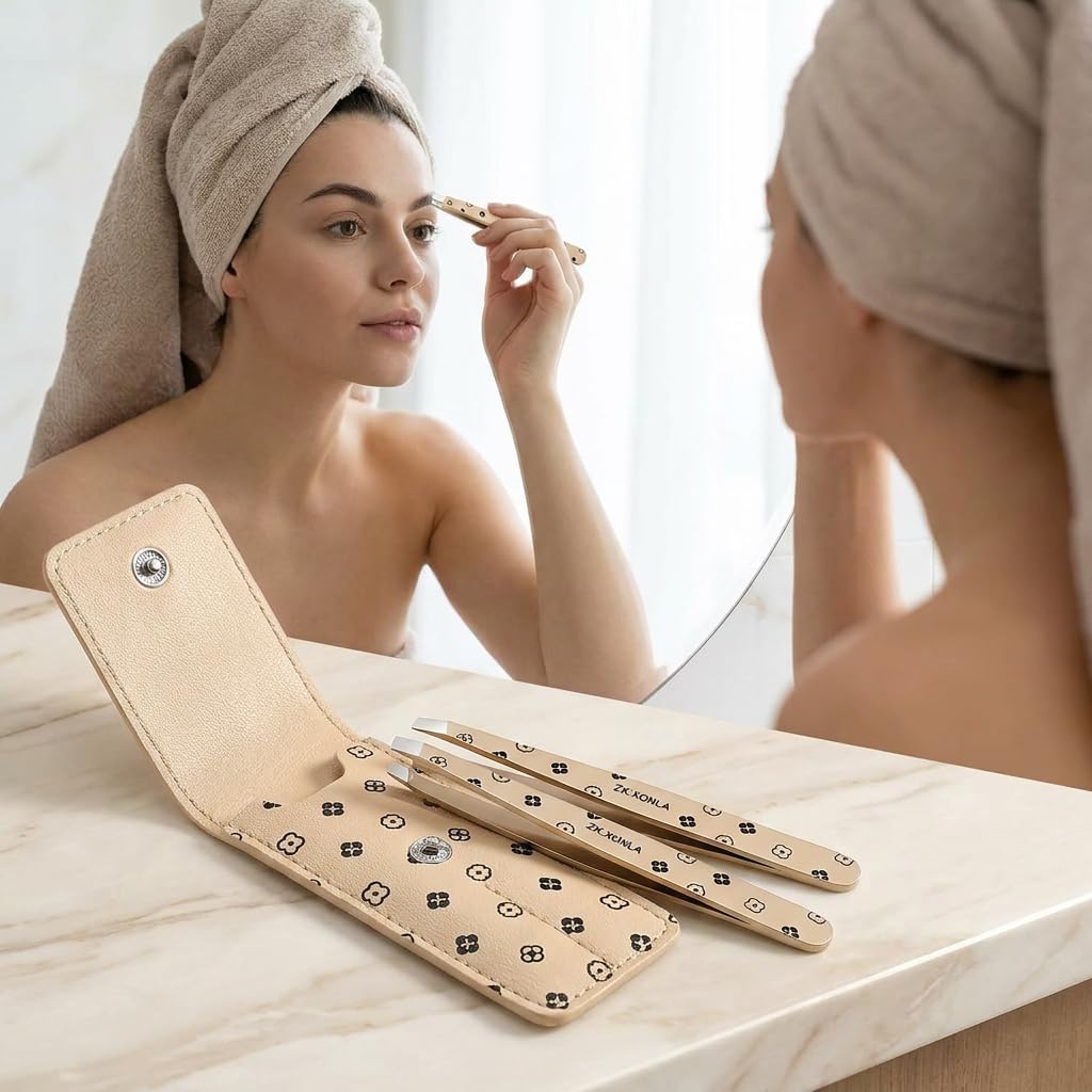 Conjunto de pinças de sobrancelha para mulheres, pinça de ponta inclinada de precisão com