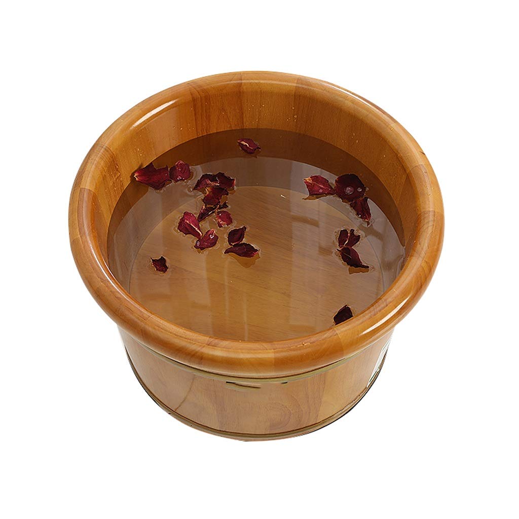 Fußbad-Spa, Fußbadewanne aus Holz mit Deckel, Massage-Pediküre-Fass, Spa-Becken zum Einweichen müder und schmerzender Füße, Fußbad-Eimer und Einweichschale, 26 cm,Natural