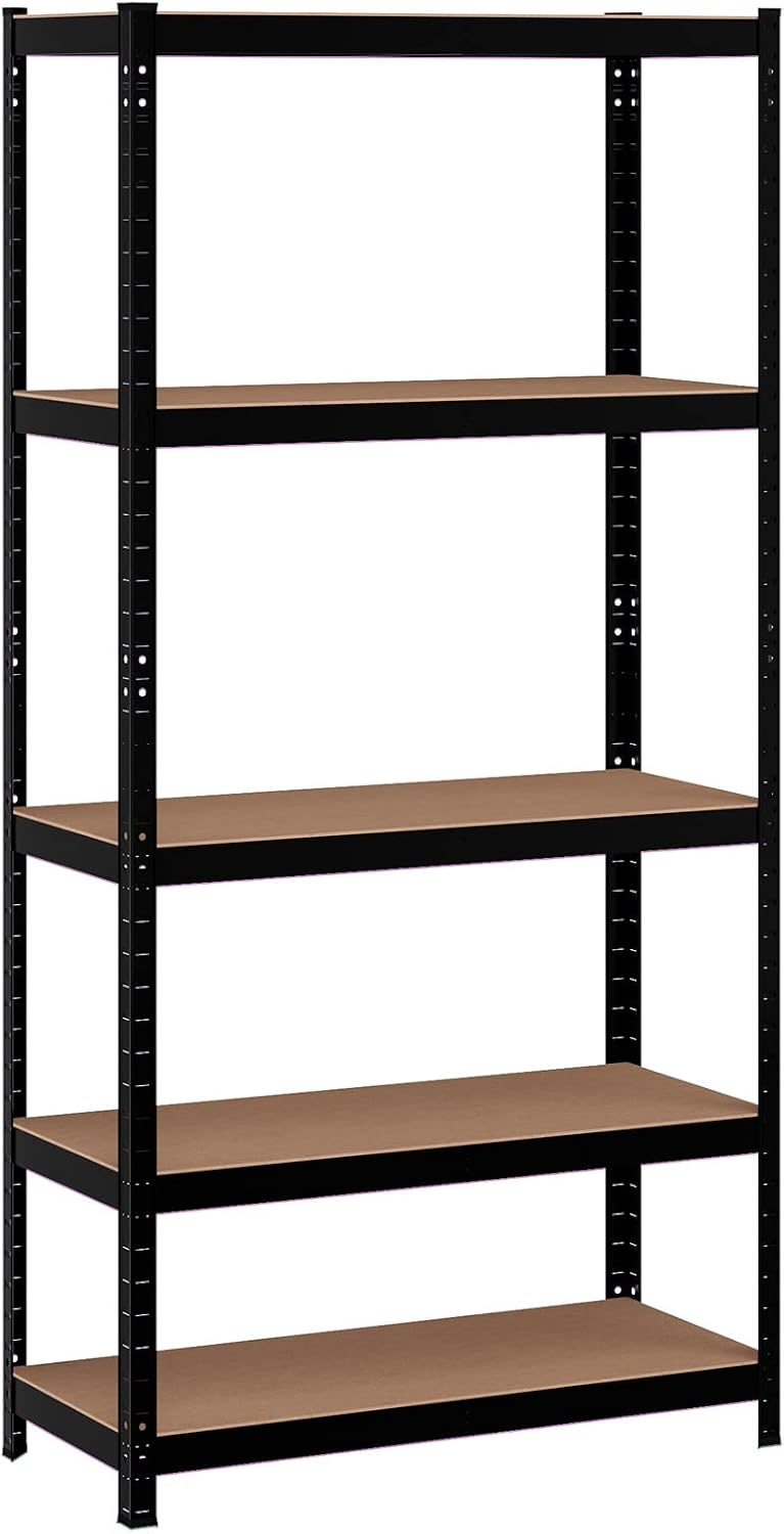 ERGOMASTER Storage Shelves Metal Garage Shelving Unit 5-Shelf Adjustable Heavy Duty Boltless Organizer Rack (1, Black)