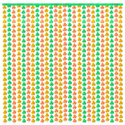 Cortinas de flecos metálicos tricolores con diseño de trébol de San Patricio de dos piezas