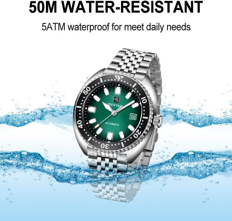 Miniatura 3 de Relojes automáticos BENYAR para hombre, reloj mecánico analógico de acero inoxidable, impermeable hasta 50M, calendario, luminoso, relojes de