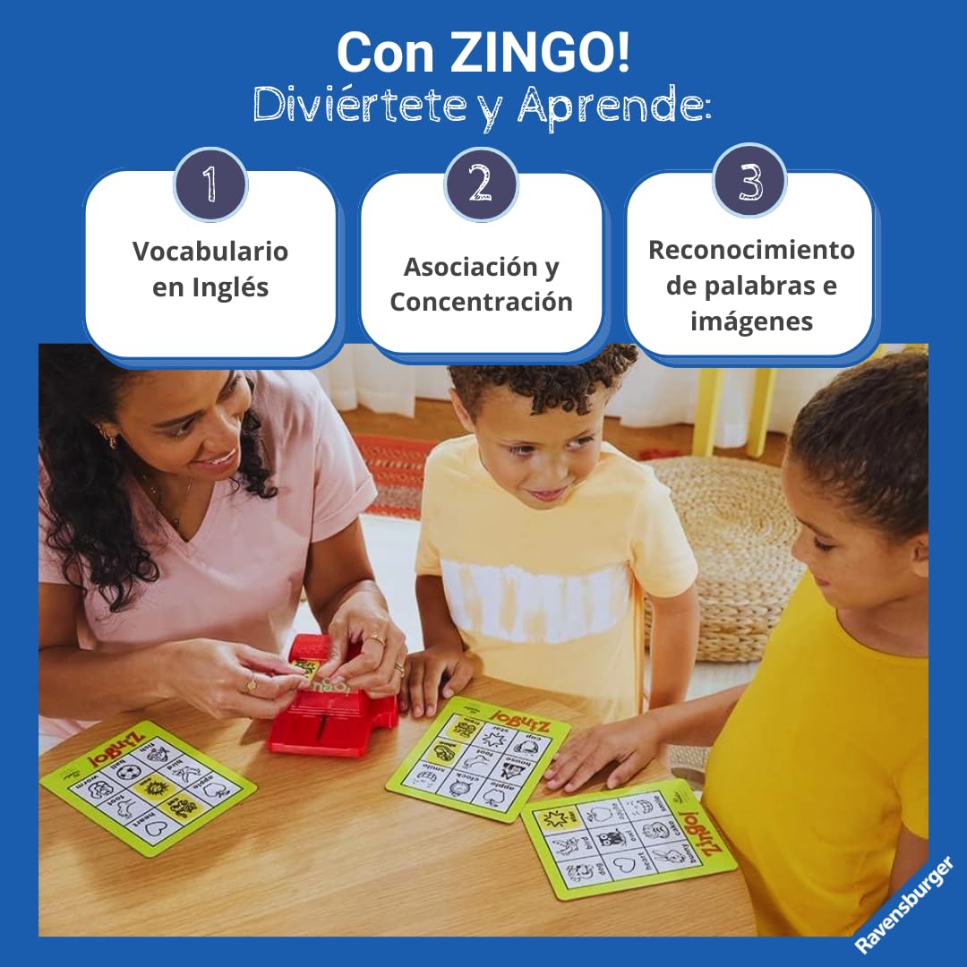Ravensburger - Zingo | Juegos Educativos Niños 4 Años o Más | Juego de Mesa 4 años | Bingo Infantil | Juegos Mesa 4 Años para Aprender Inglés | 2 a 6 Jugadores | Versión Español