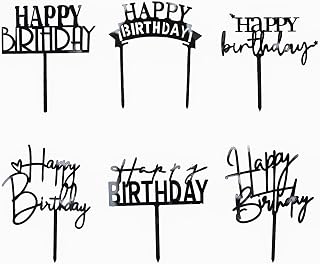 Black Birthday Cake Topper 6pcs Acrylic