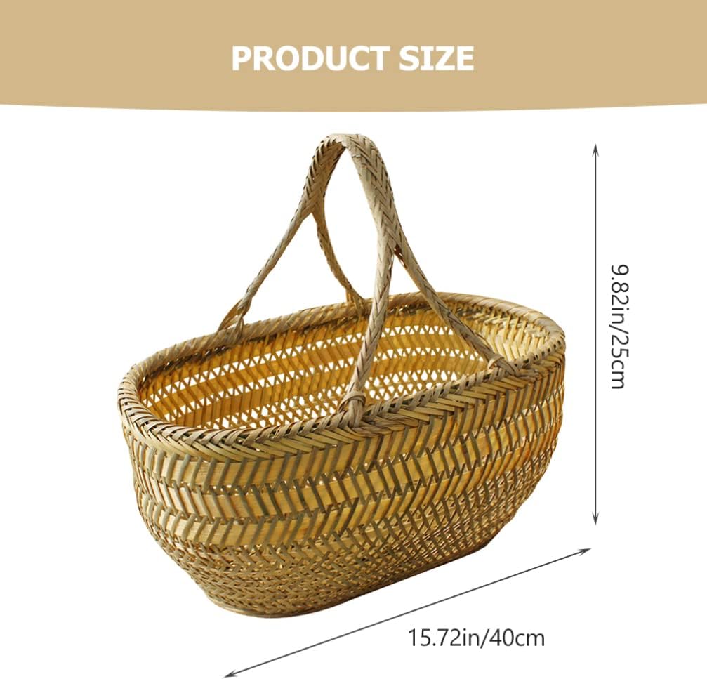 Cabilock Handled Vegetable Storage Basket for Home and Kitchen Multi-Function Woven Shopping Basket Ergonomic Design for Fruits and Eggs for Indoor and Outdoor Use