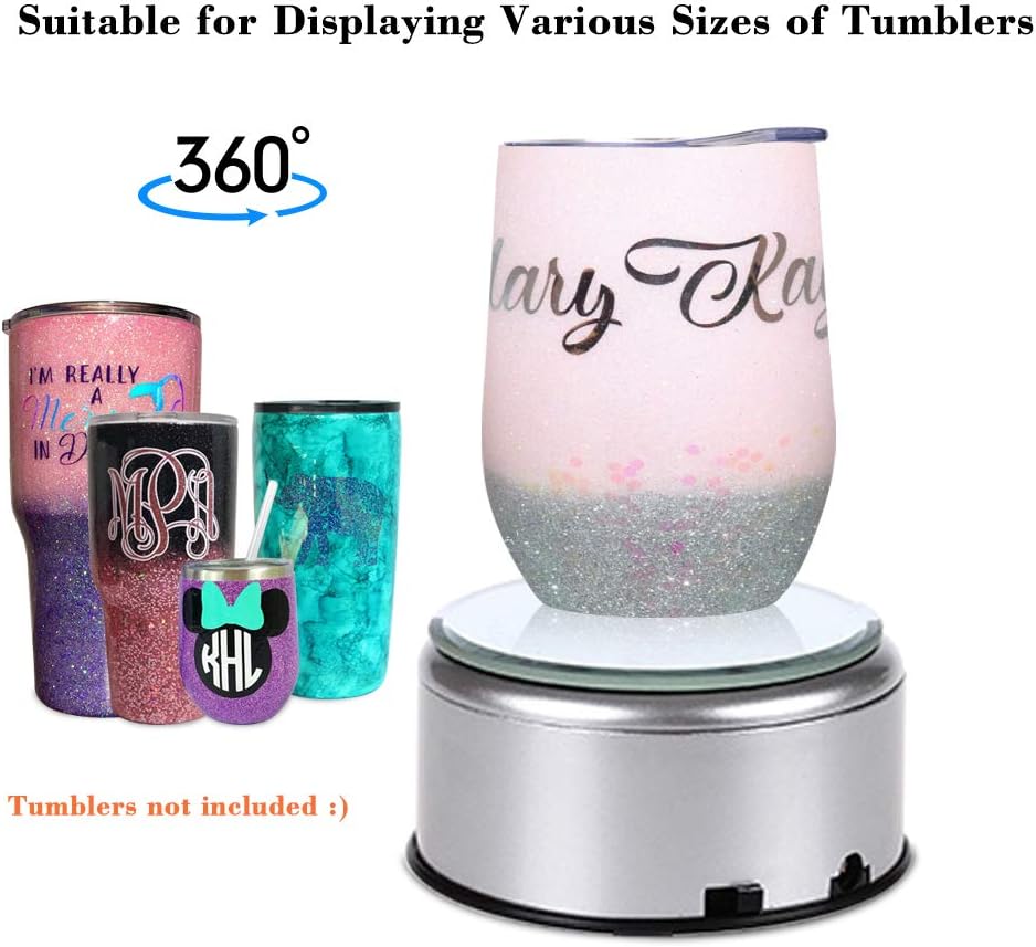 ORMENT LED LIGHTING Display Turner for Epoxy Glitter Tumblers, 360 Degree Rotating Display Stand Turntable Automatic Revolving Platform Perfect for Displaying Glitter Cups