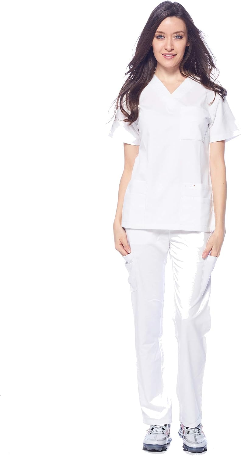 Dagacci Medical Uniform Unisex Women and Men’s V-Neck Super Stretch Scrub Set
