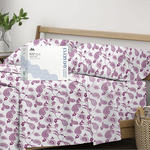 Image of Mayfair Linen 100% Organic Cotton Printed Sheets Queen Size - Percale Weave Cotton Queen Size Sheet Set (4 PC, Paisley), Soft & Crisp, GOTS Certified, Cooling Sheets, 16 inch Deep Pocket