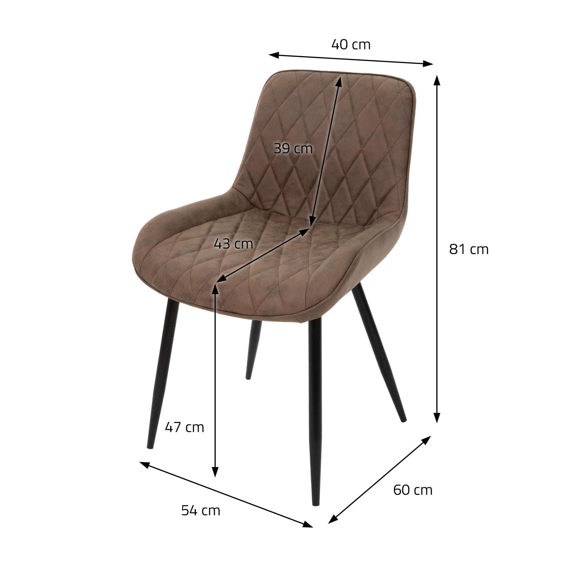 ML-Design 4 Zestaw eleganckich foteli do jadalni z wygodnym oparciem i podlokietnikami brazowa tapicerka z ekoskóry solidne metalowe nogi idealne jako siedziska do kuchni salonu i jadalni