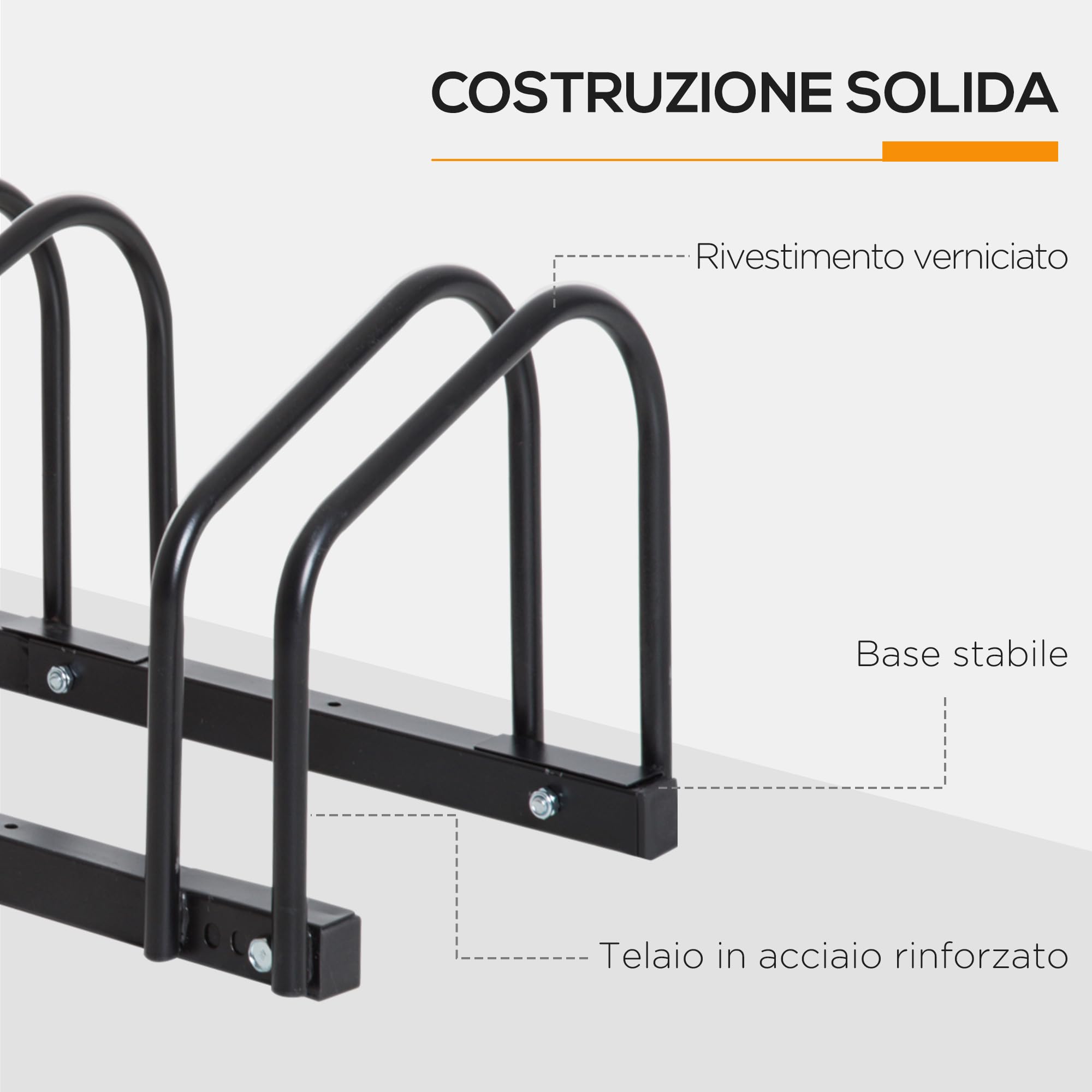 HOMCOM Rastrelliera Biciclette da Pavimento o Parete, Portabici da Terra per 4 Biciclette in Acciaio, Ruote Fino 65 mm, 110x33x27 cm, Nero