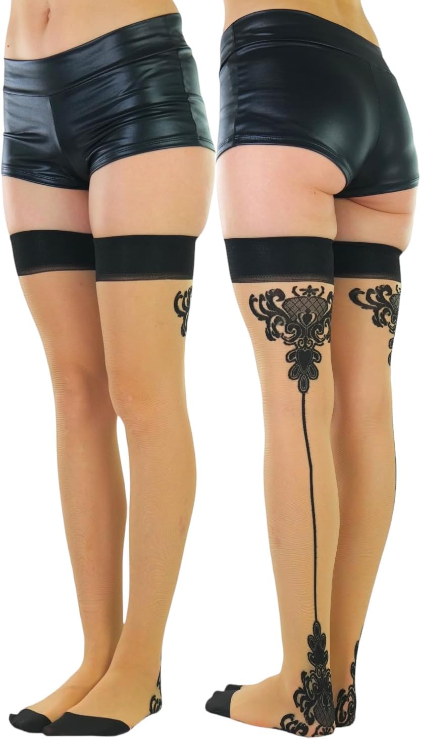 ToBeInStyle Nylon Two Toned Cuban Heel Closed Toes Stockings - Image 5