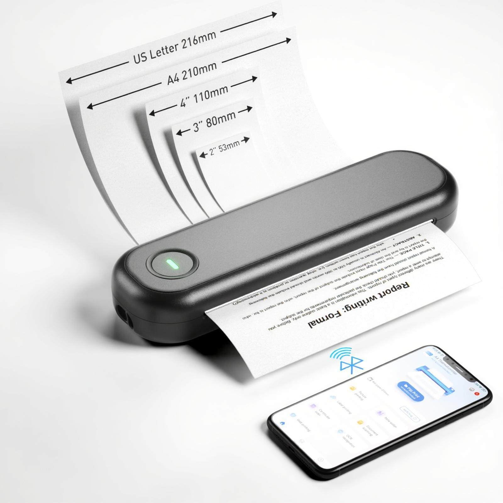 Stampante Termica A4 Senza Inchiostro, Stampante Portatile Bluetooth | per Cellulare e Computer, Supporta Carta Multisize, per Ufficio Viaggi, Studio, Casa