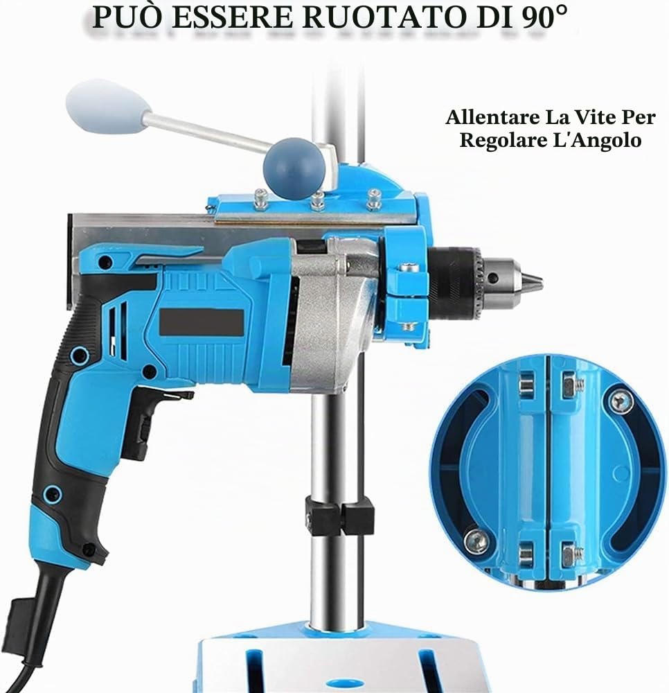 Supporto per Perforazione Elevato Ad Alta Elettrico, Macchina per Perforazione da Tavolo con Serraggio da 38-50 Mm E Corsa da 80 Mm - Colonna Ispessita E Base in Alluminio Fuso