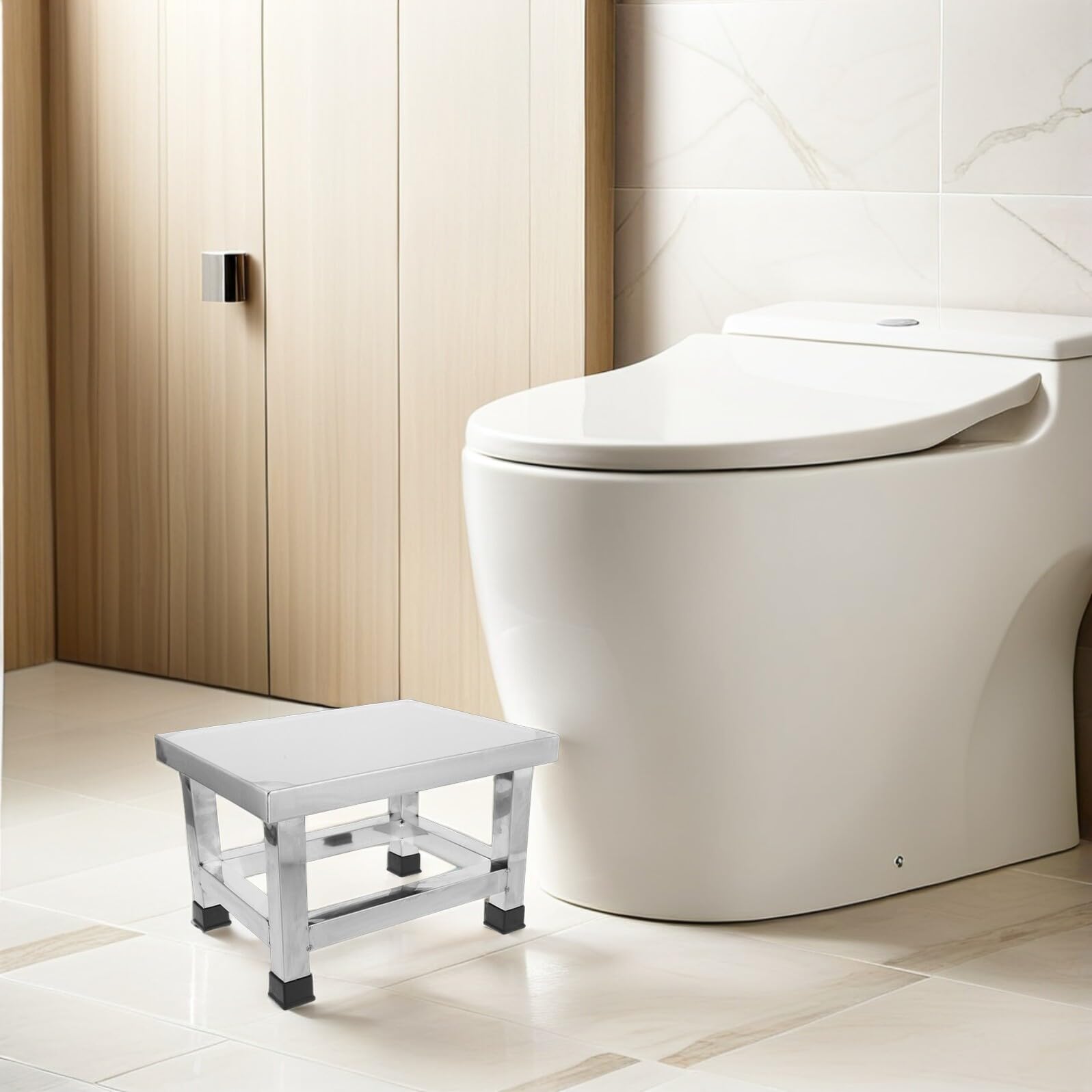SHOWERORO Taburete de Acero Inoxidable para Cocina y Baño Diseño Moderno, Antideslizante y Fácil de Limpiar, Adecuado para Interiores y Personas Mayores