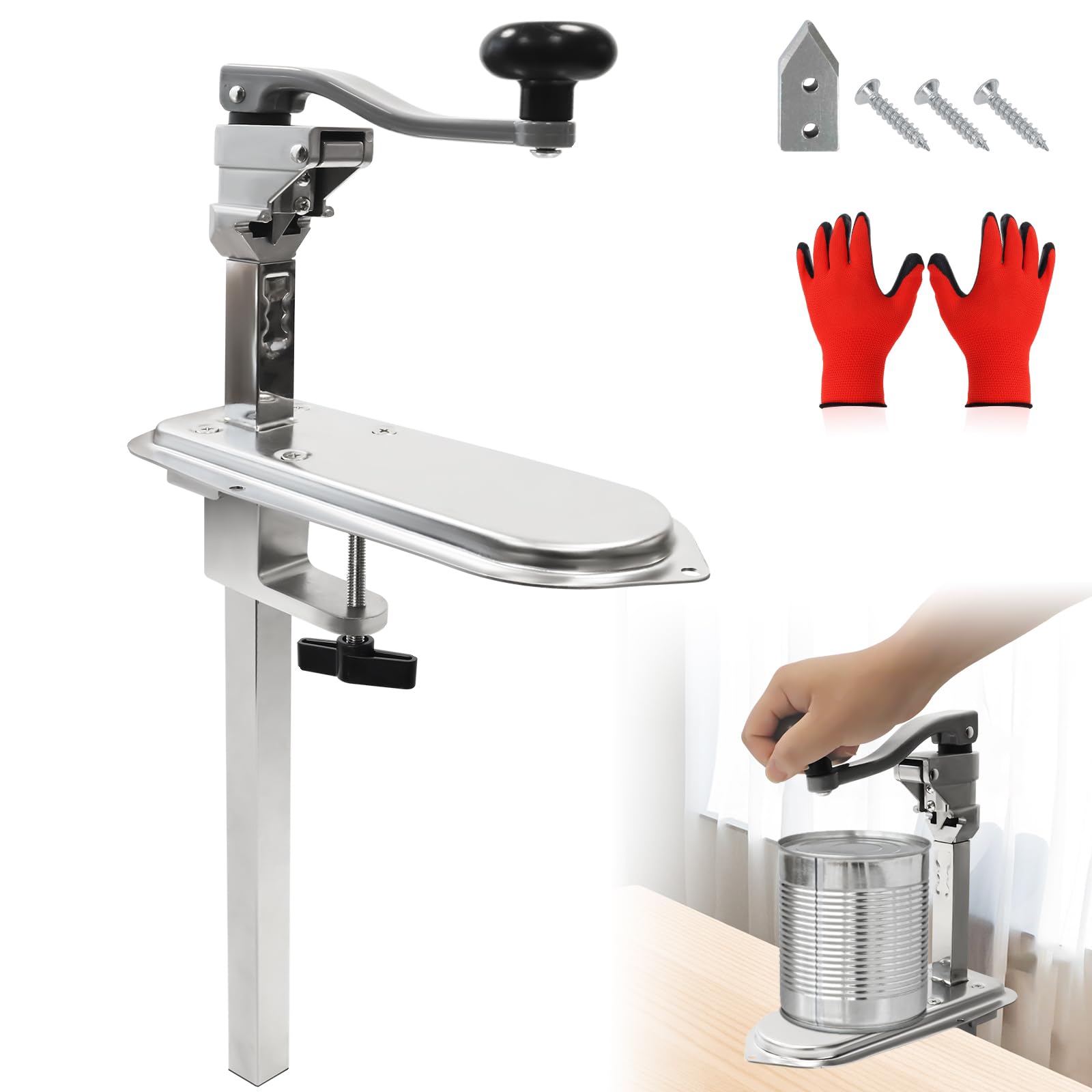 59 cm Abrelatas de Mesa de Acero Inoxidable | Abrelatas de Banco Manual, Abridor de Conservas para Cocinas Profesionales