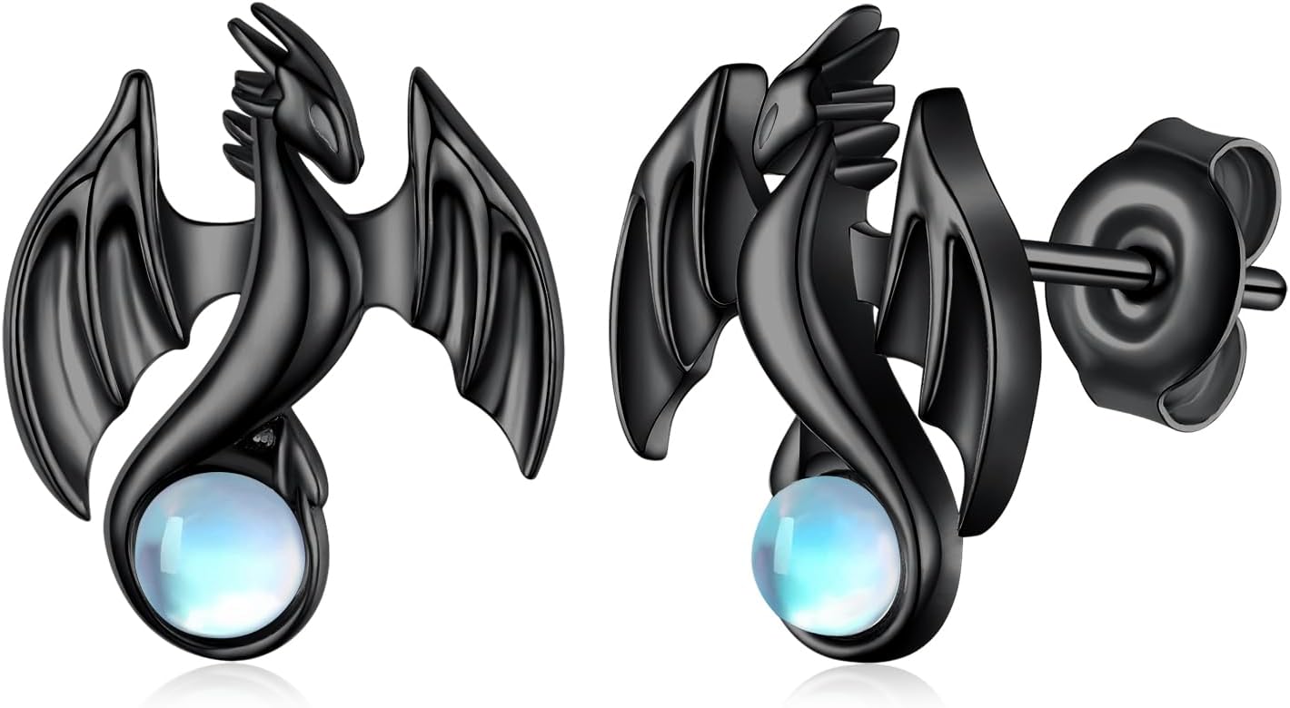 Dragon Earrings 925 Sterling Silver Moonstone Dragon Stud Earrings Dragon Gifts for Women Girls