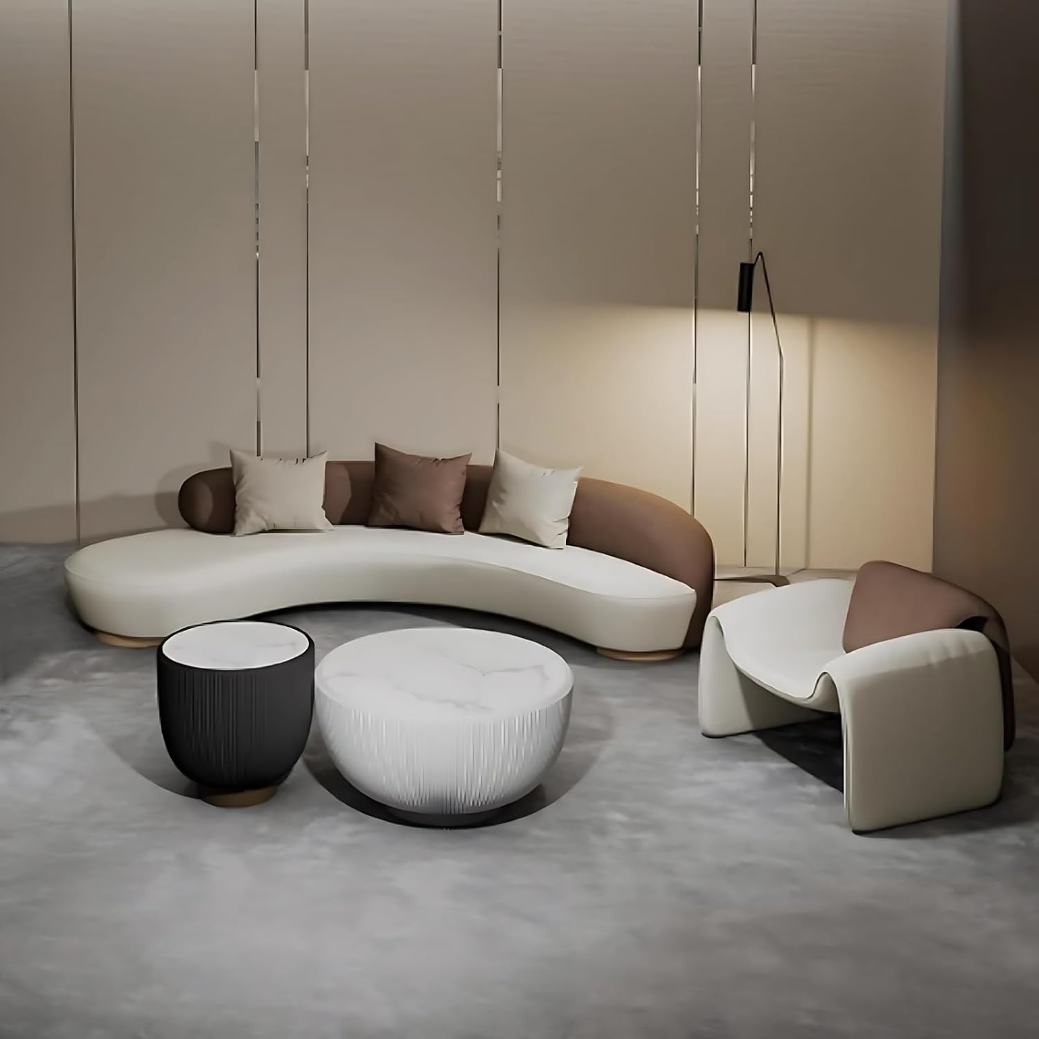 94.5IN Sofa Set for Living Room - Curved Sofa with Coffee Table, Multi - Layer Solid Wood Board, Suitable for Hotel Lobby/Office Building/Reception and Rest Area (Sofa + Coffee Table + Chair)