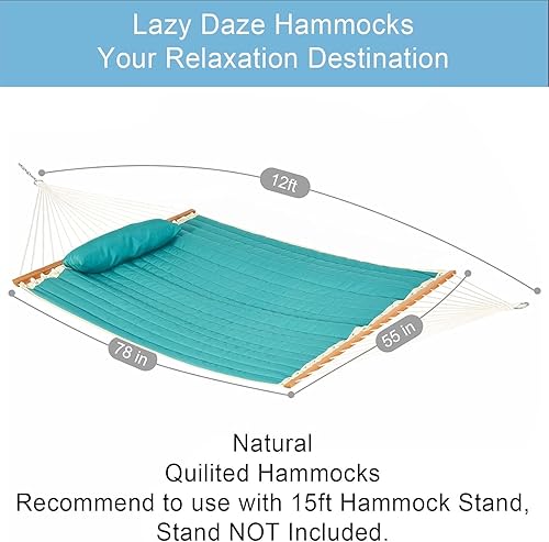 Miniatura 5 de Lazy Daze Hammocks Hamaca de tela acolchada con barra separadora, hamaca doble para 2 personas con almohada y cadenas, hamaca para exteriores,