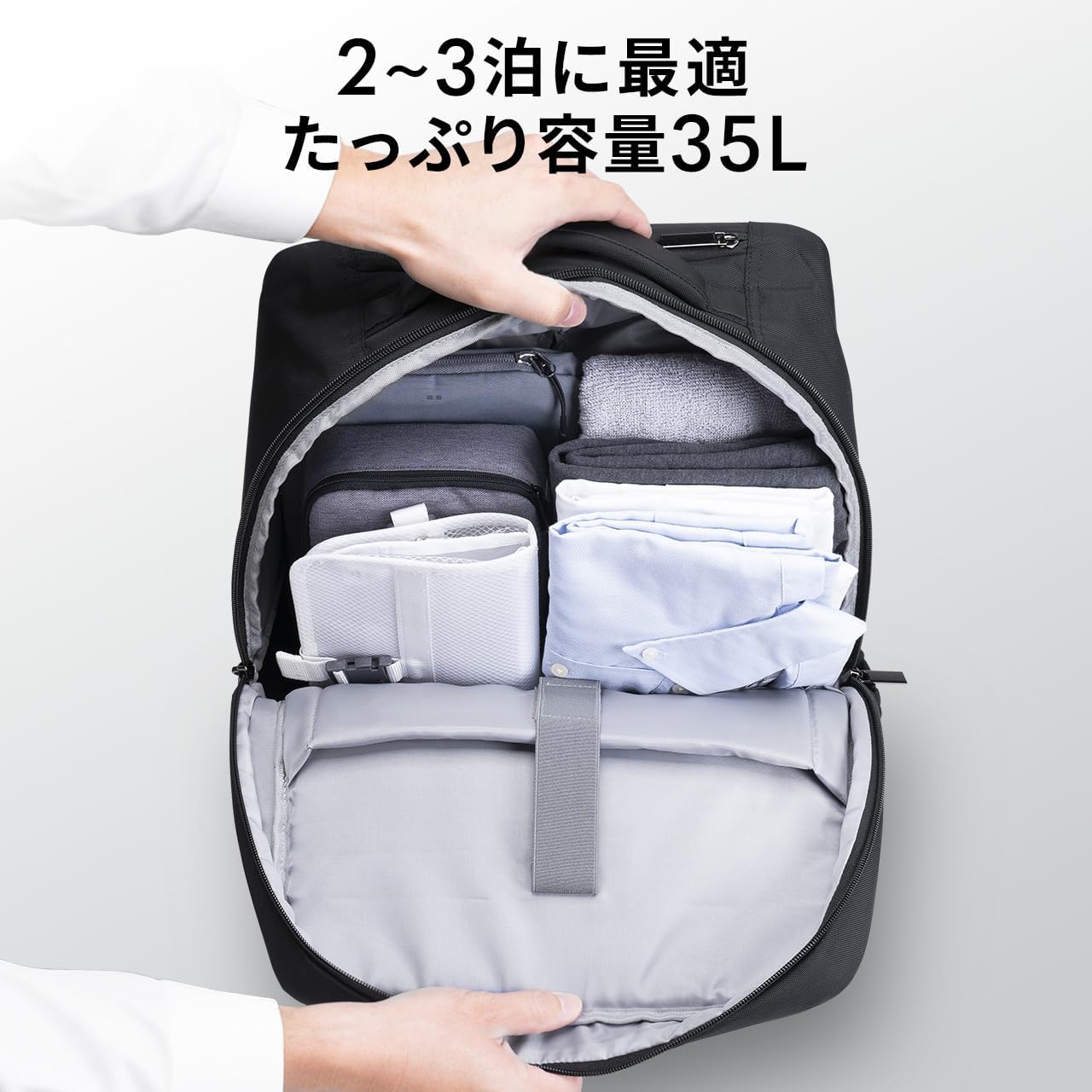 [サンワダイレクト] キャスター付きリュック キャリー リュック 4輪 容量35L 2WAY 機内持ち込み 15.6型PC対応 撥水 キャスター付き バッグ 旅行 出張 ブラック 200-BAGCR013BK