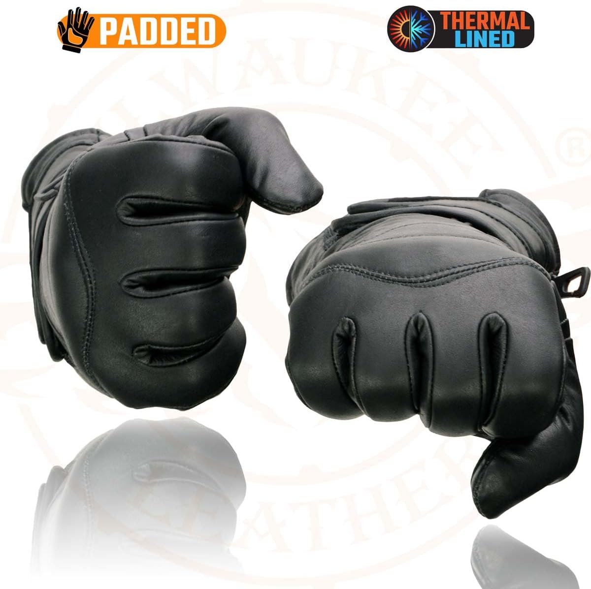 Milwaukee Leather SH233 Men's Black Leather Warm Lining Gauntlet Motorcycle Hand Gloves W/Double Strap Cuff Pull-on Closure - Image 6