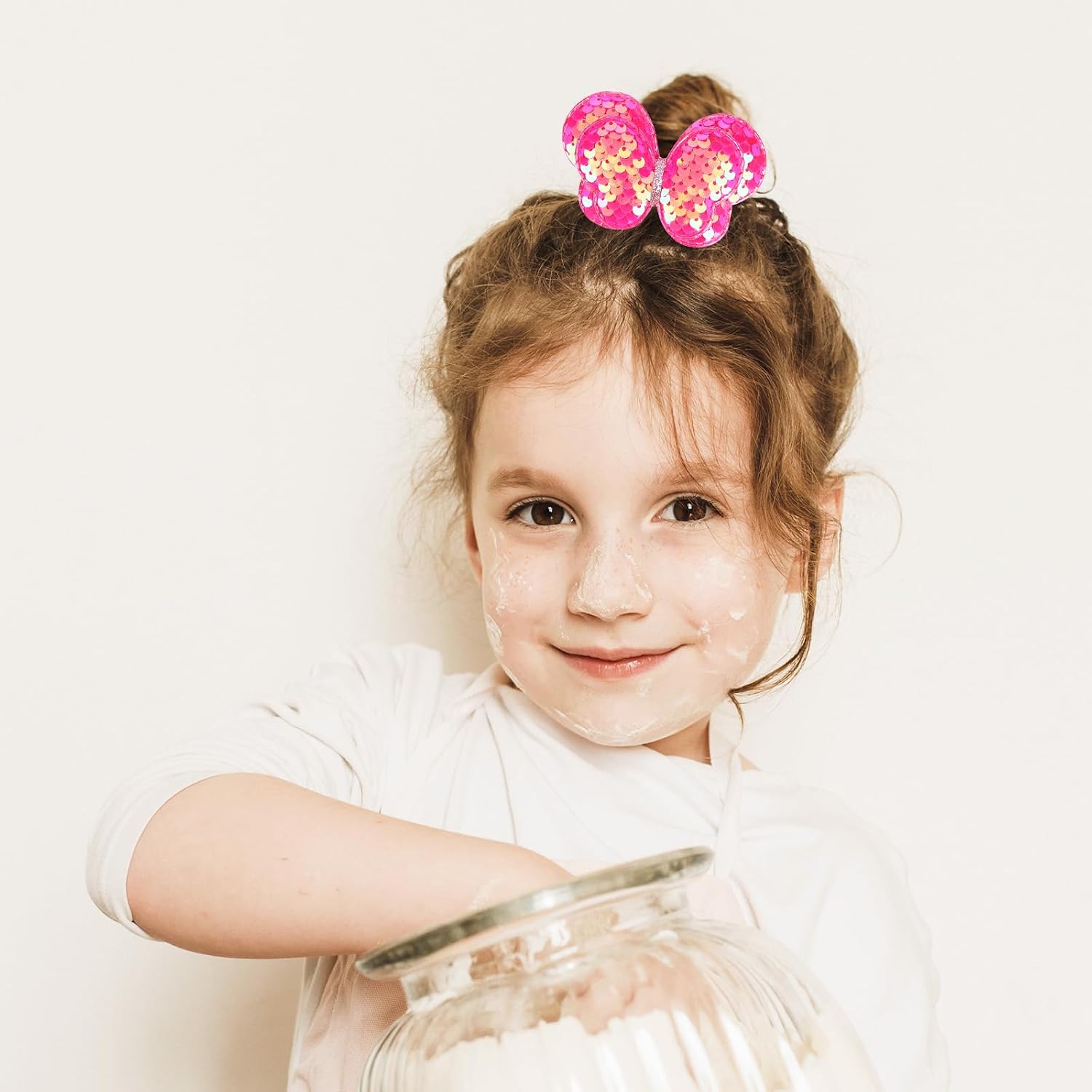 6 Pack Sequin Butterfly Bow Scrunchies - Cute Hair Ties and Pony Holders for Girls, Kids, Women