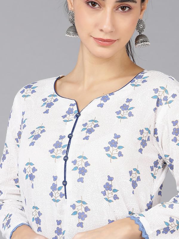Image of Vaamsi Women's Cotton Geometric Printed Kurta (VCK8651 White)