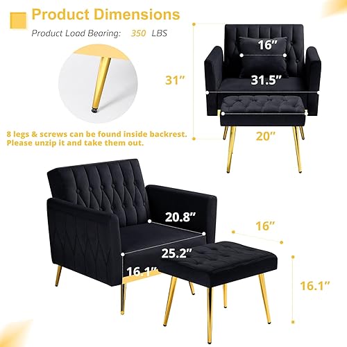 Miniatura 102 de Silla decorativa de terciopelo con reposabrazos y respaldo ajustables, sillón reclinable con botones, sillón reclinable individual con otomana y una
