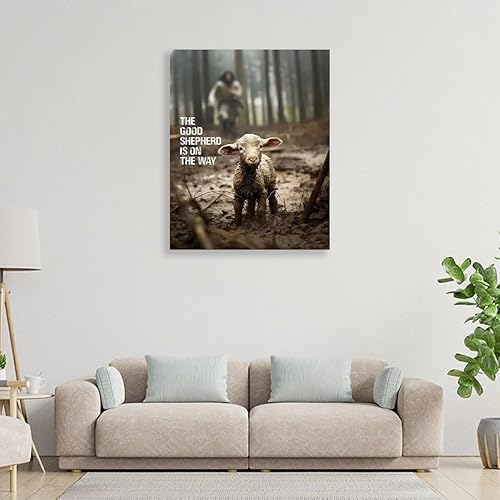 Miniatura 7 de GUN SUPPLIES OUTLET LLC Lienzo cristiano para pared, imagen de cordero salvador de Jesús, arte de correr de Jesús, decoración de pared cristiana