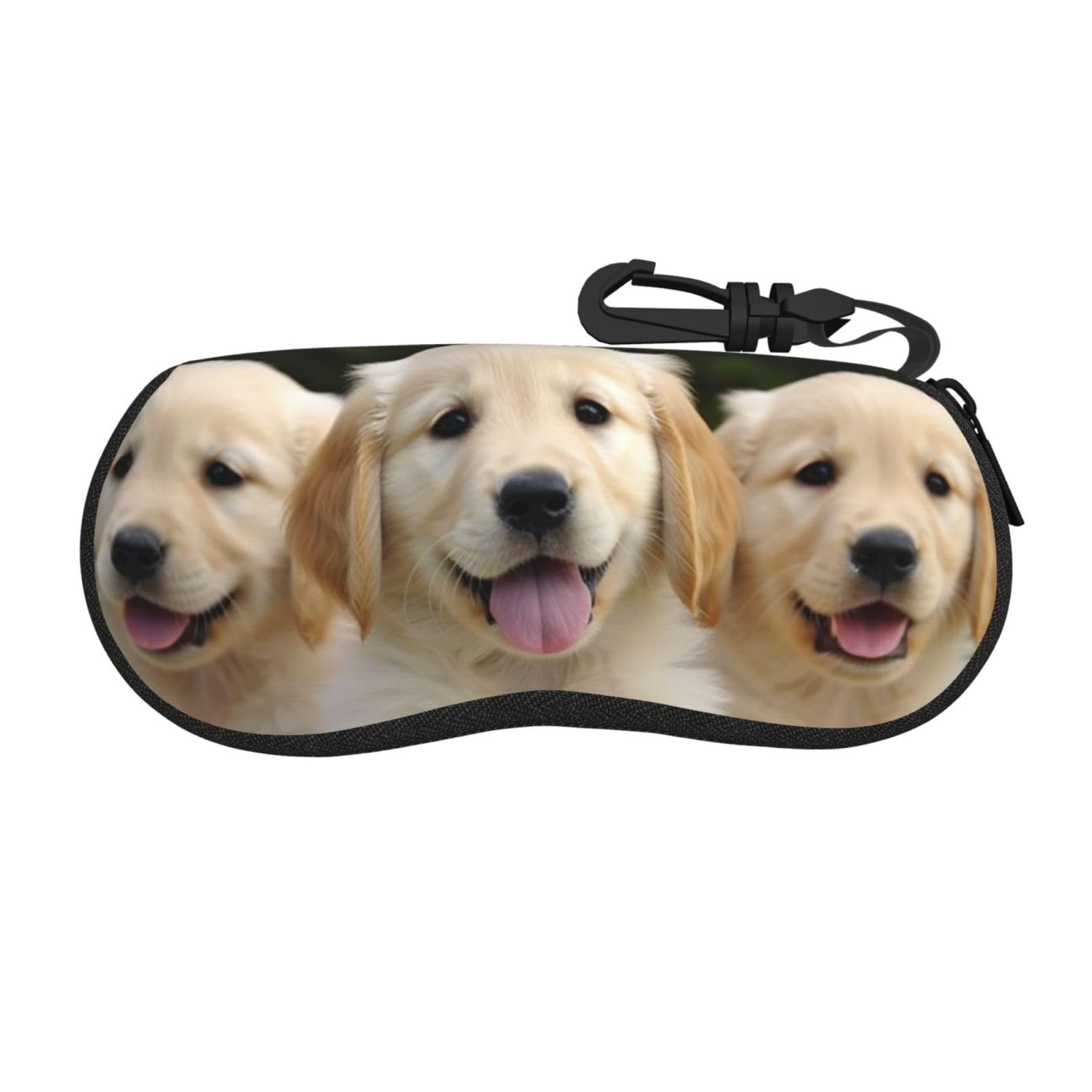 BWLHJKE Golden Retriever Puppies Glasses Case Zipper Hard Shell Sunglasses Cases Portable Travel Eyeglasses Case with Hook