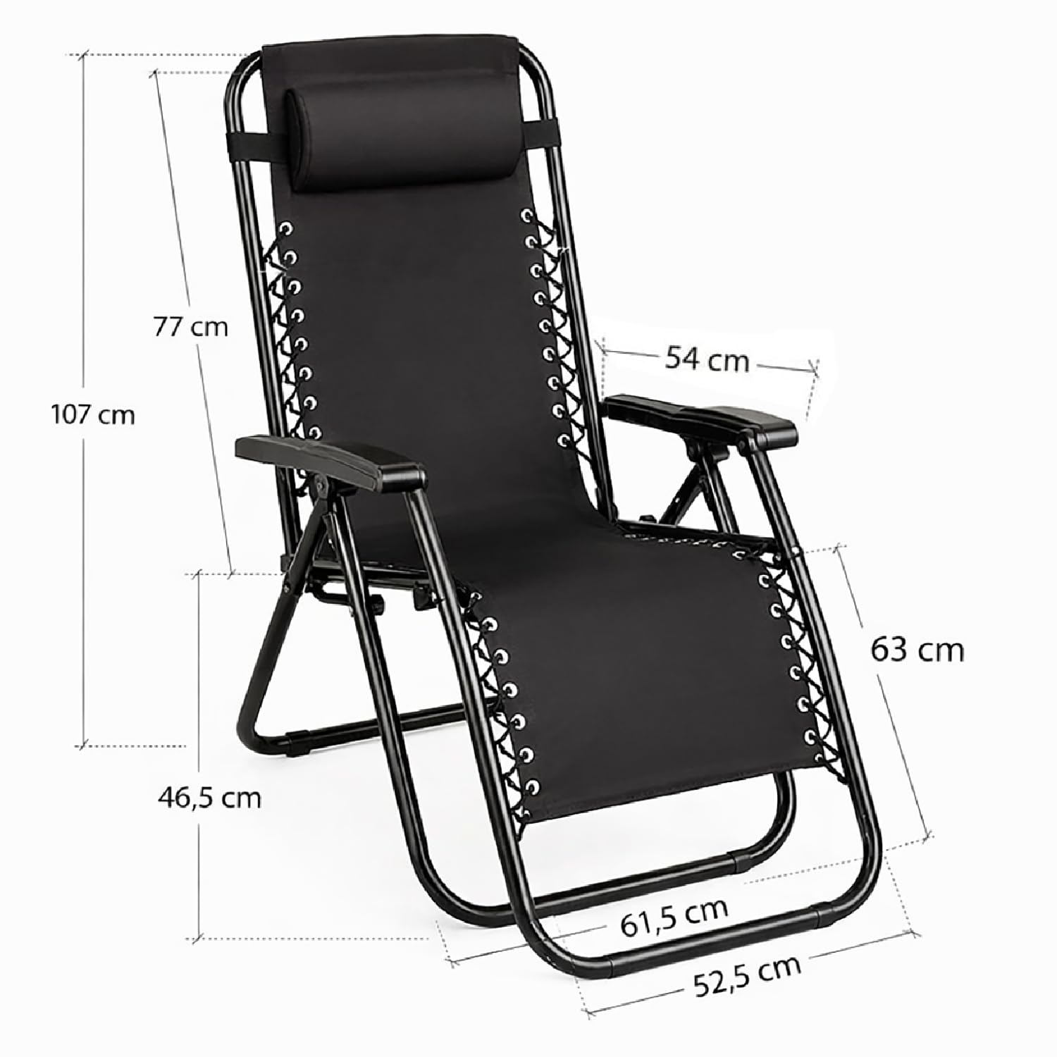 TIENDA EURASIA – Pack 2 Tumbonas Plegables Reclinables para Jardín y Exterior | 95x65x105 cm | Estructura de Acero | Cojín Incluido | Tejido Transpirable | Multi-Posiciones (Negro)