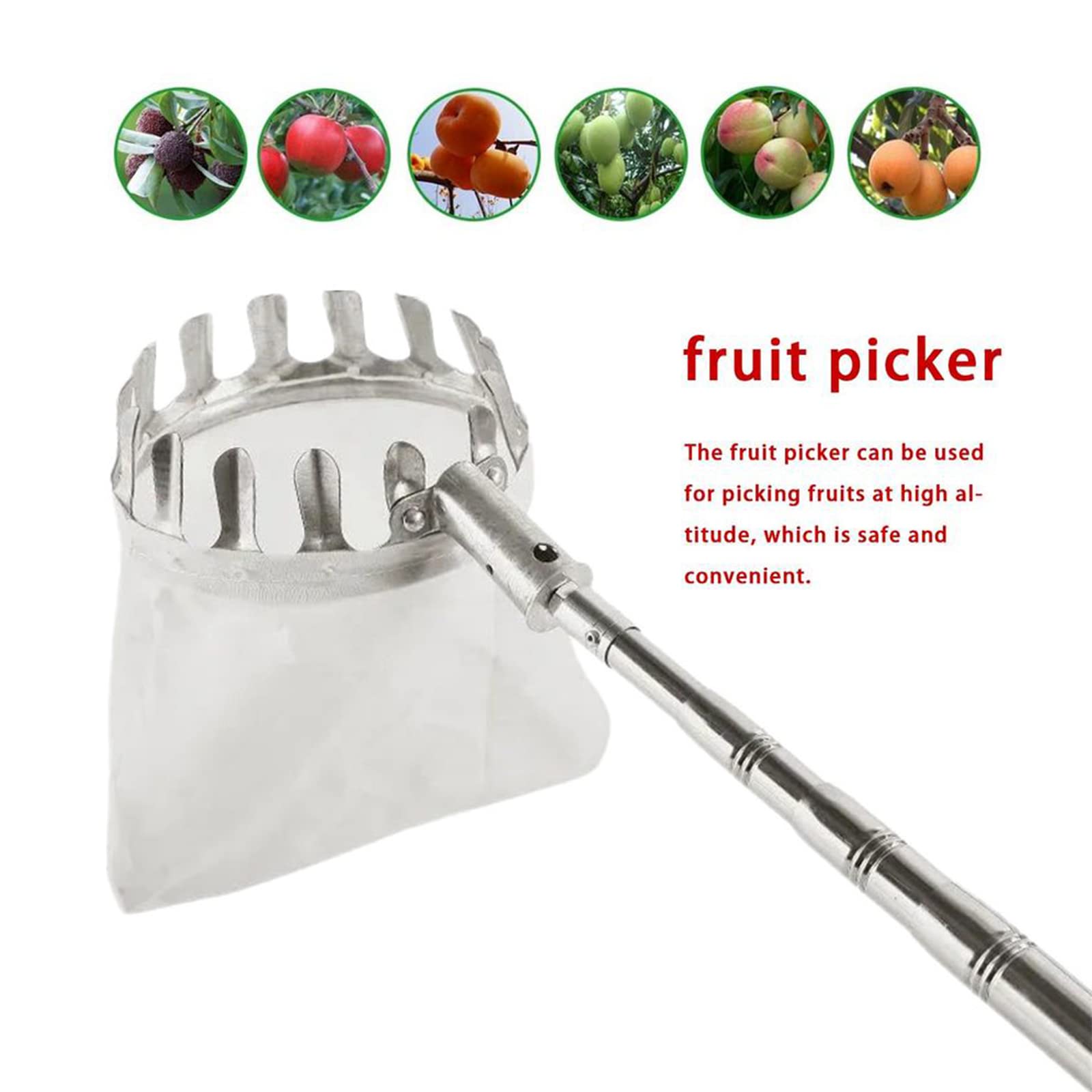 Raccoglifrutta Telescopico, Raccoglitore Frutta 5M/16FT con Asta Telescopica Leggera in Acciaio Inossidabile, Raccoglitrice Frutta per Mela Pera Limone Arancia e Più Frutta