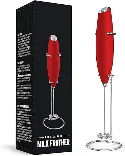 Miniatura 8 de Nikah's Housepie Potente espumador de leche de mano, mini varita espumadora de leche, funciona con pilas, soporte para espumador de leche de acero