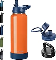 Vista 26 de Botella de agua aislada de 40 onzas con popote, termo de acero inoxidable con vacío, botella de agua térmica grande con 3 tapas a prueba de fugas